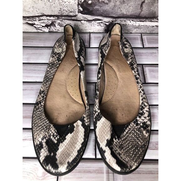 Tommy Bahama Odesa Ivory Black Leather Snake Skin Ballet Flats Shoes Women Sz 8B - Picture 1 of 16